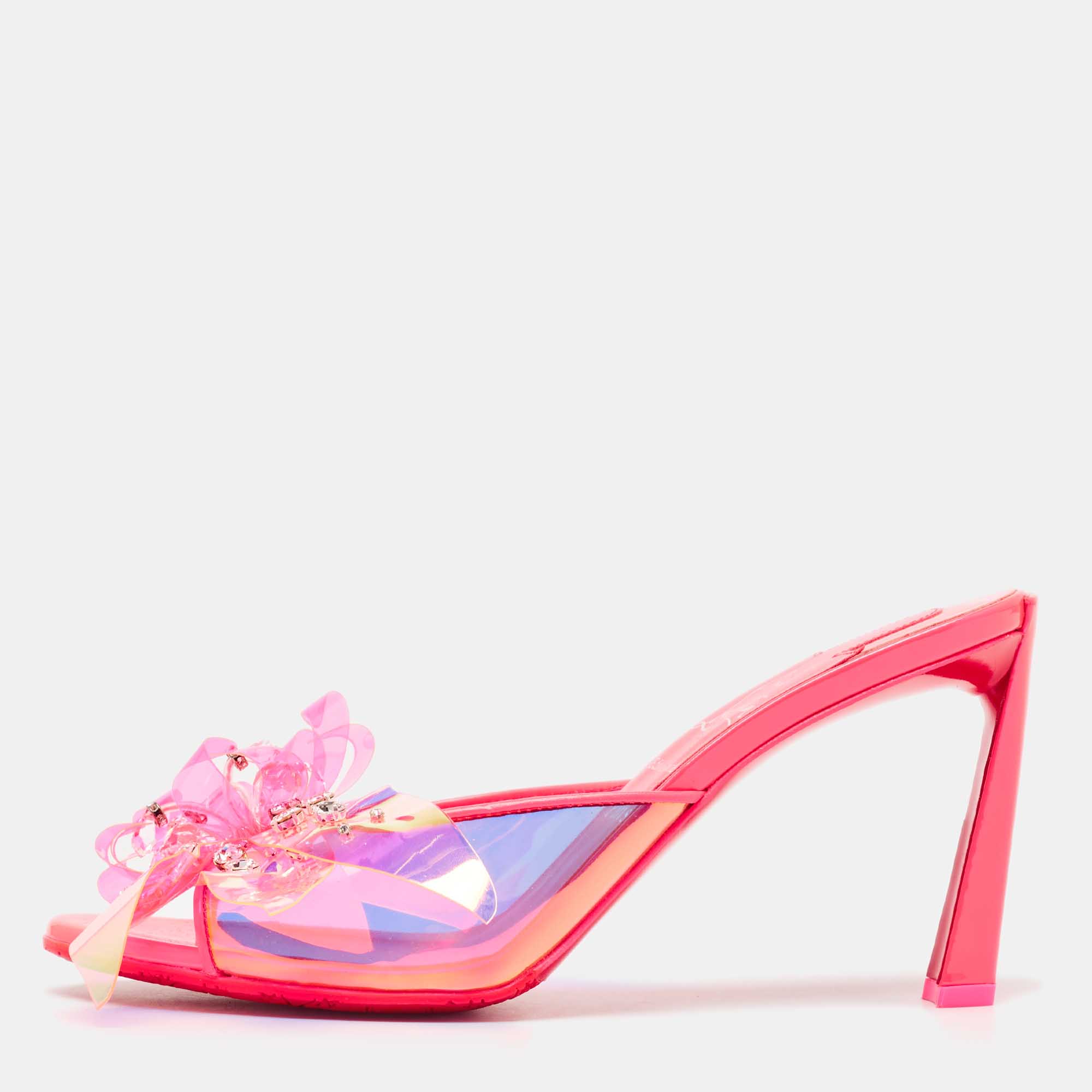 

Christian Louboutin Pink PVC Embellished Alyah Slide Sandals Size