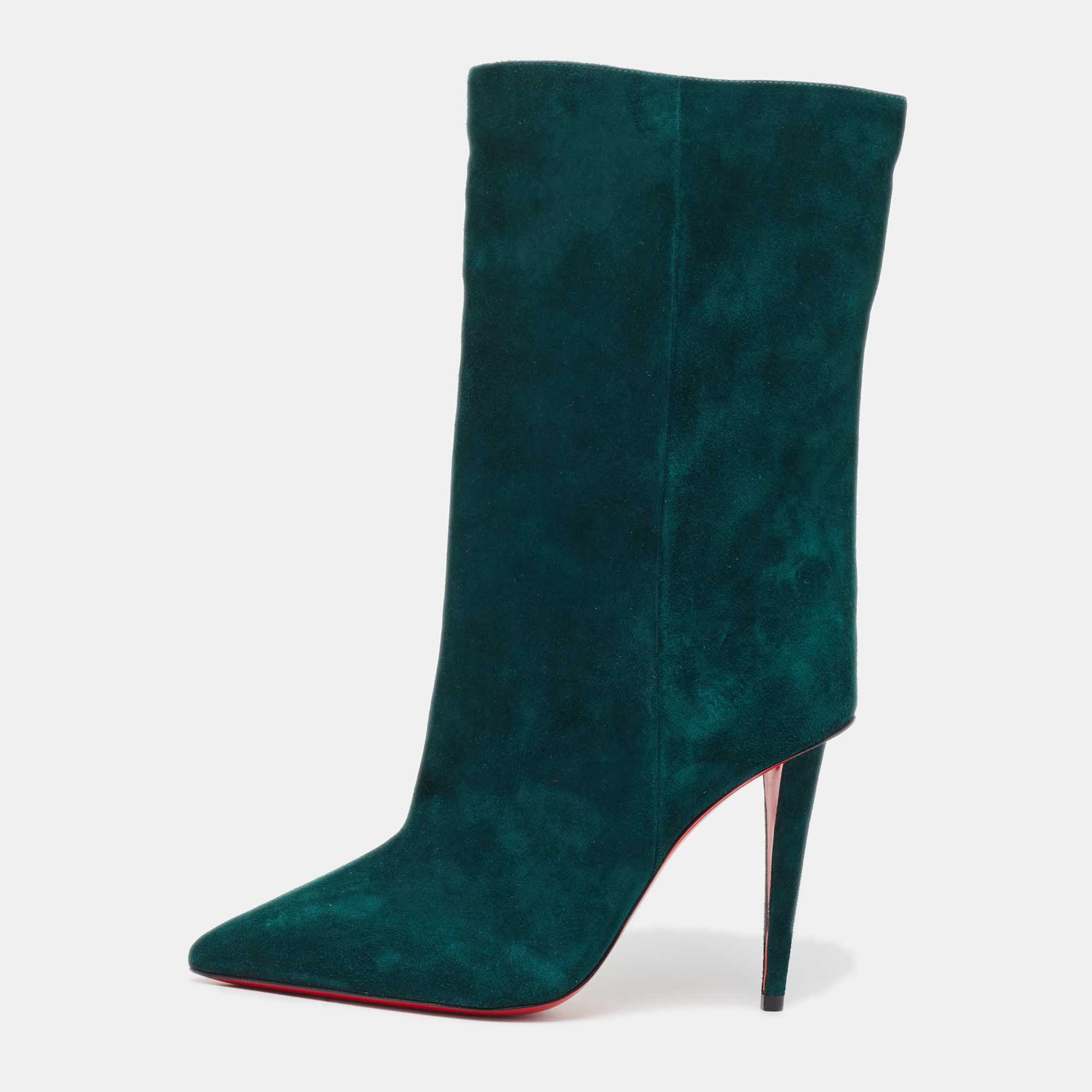 

Christian Louboutin Green Suede Astrilarge Mid Calf Pointed Toe Boots Size