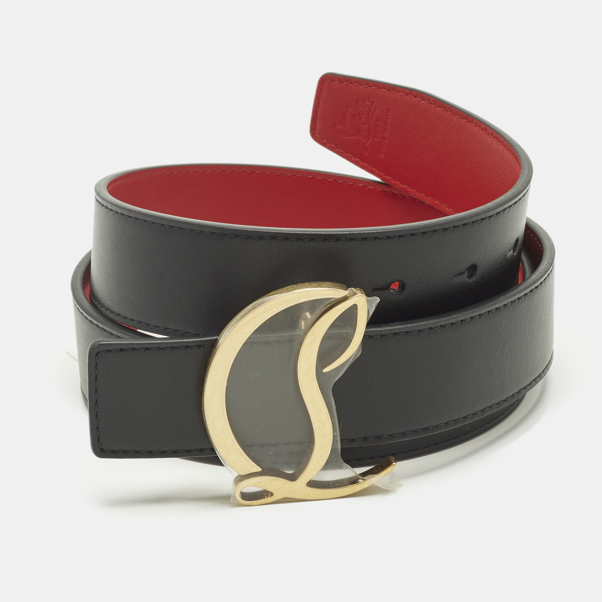 Pre-owned Christian Louboutin Cl Logo 90cm Black Leather Belt