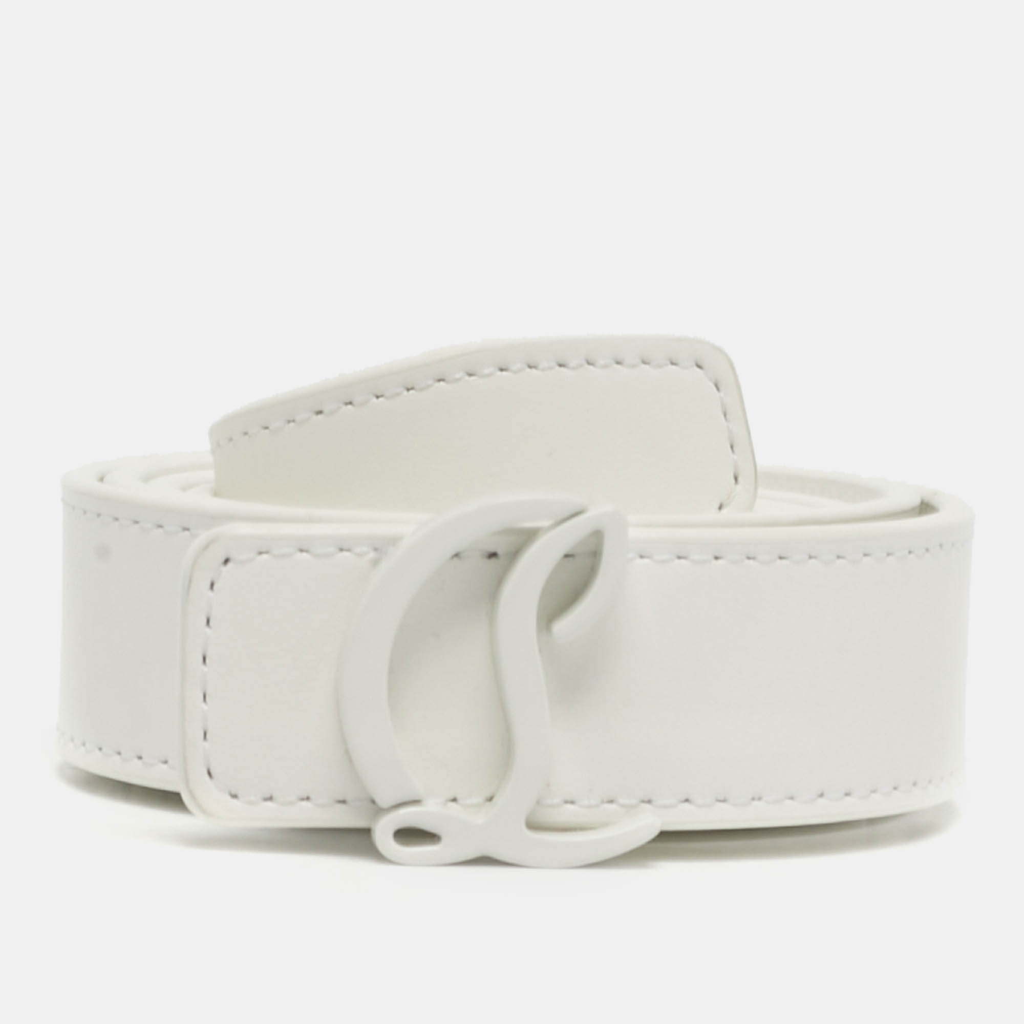 

Christian Louboutin CL Logo 85CM Slim Belt White Leather