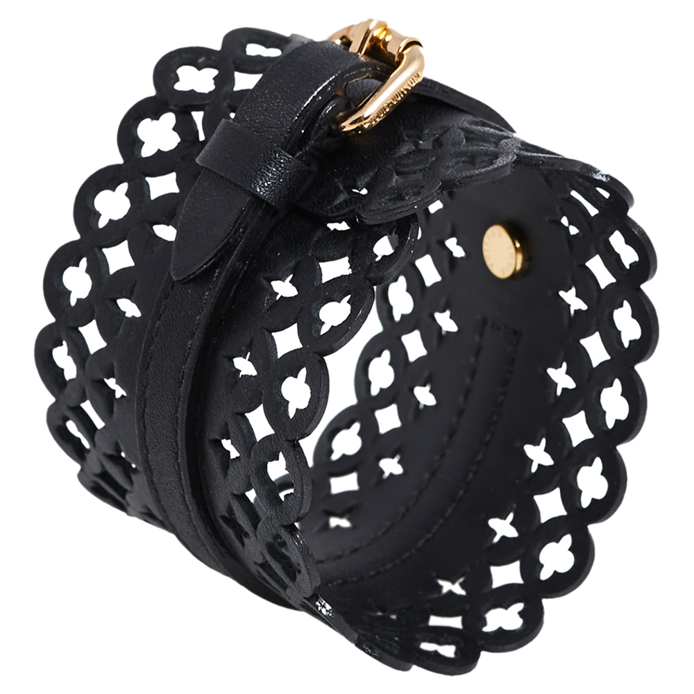 

Louis Vuitton Black Leather Flower It Cuff Bracelet 17