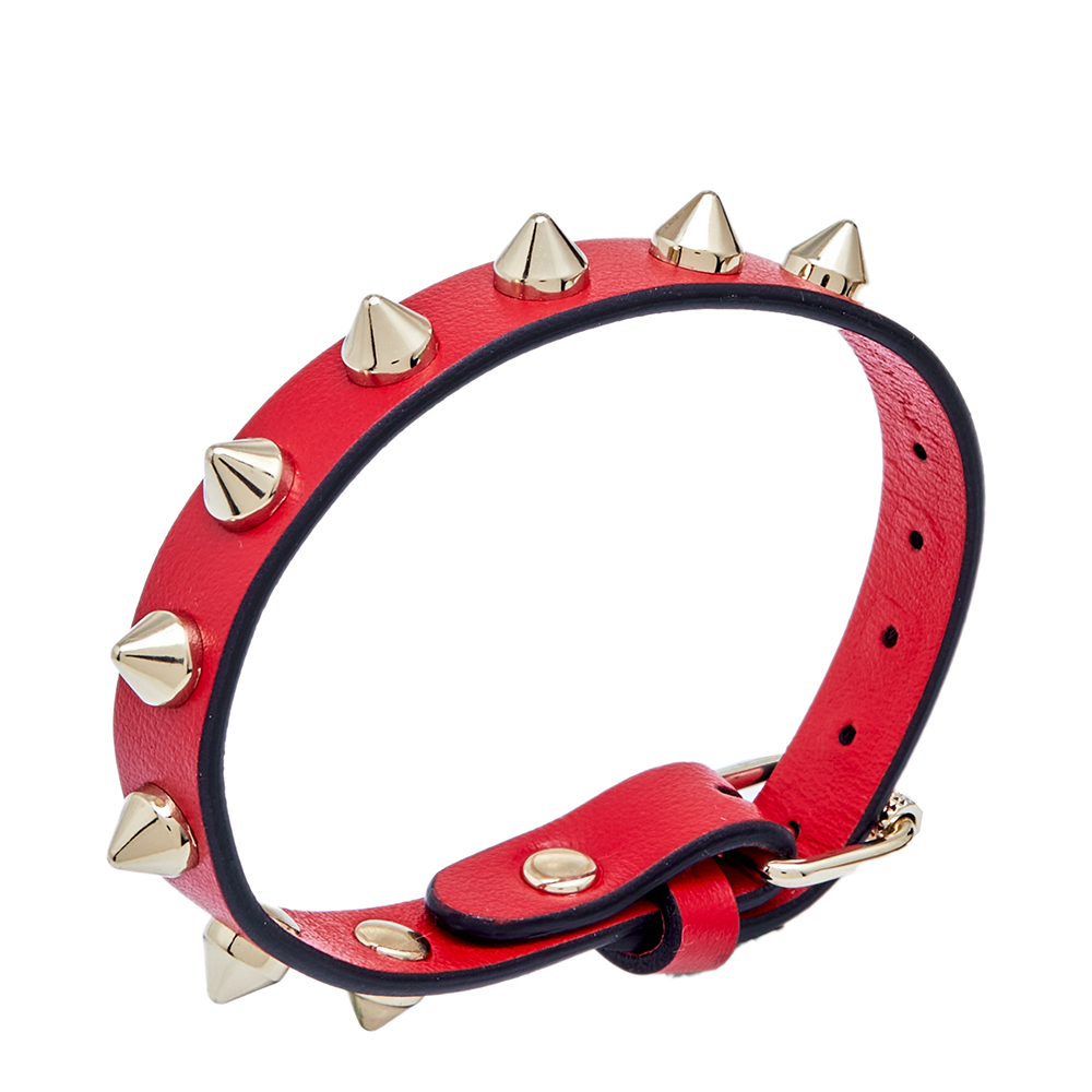 

Christian Louboutin Louibilink Stud Gold Tone Metal Red Leather Bracelet