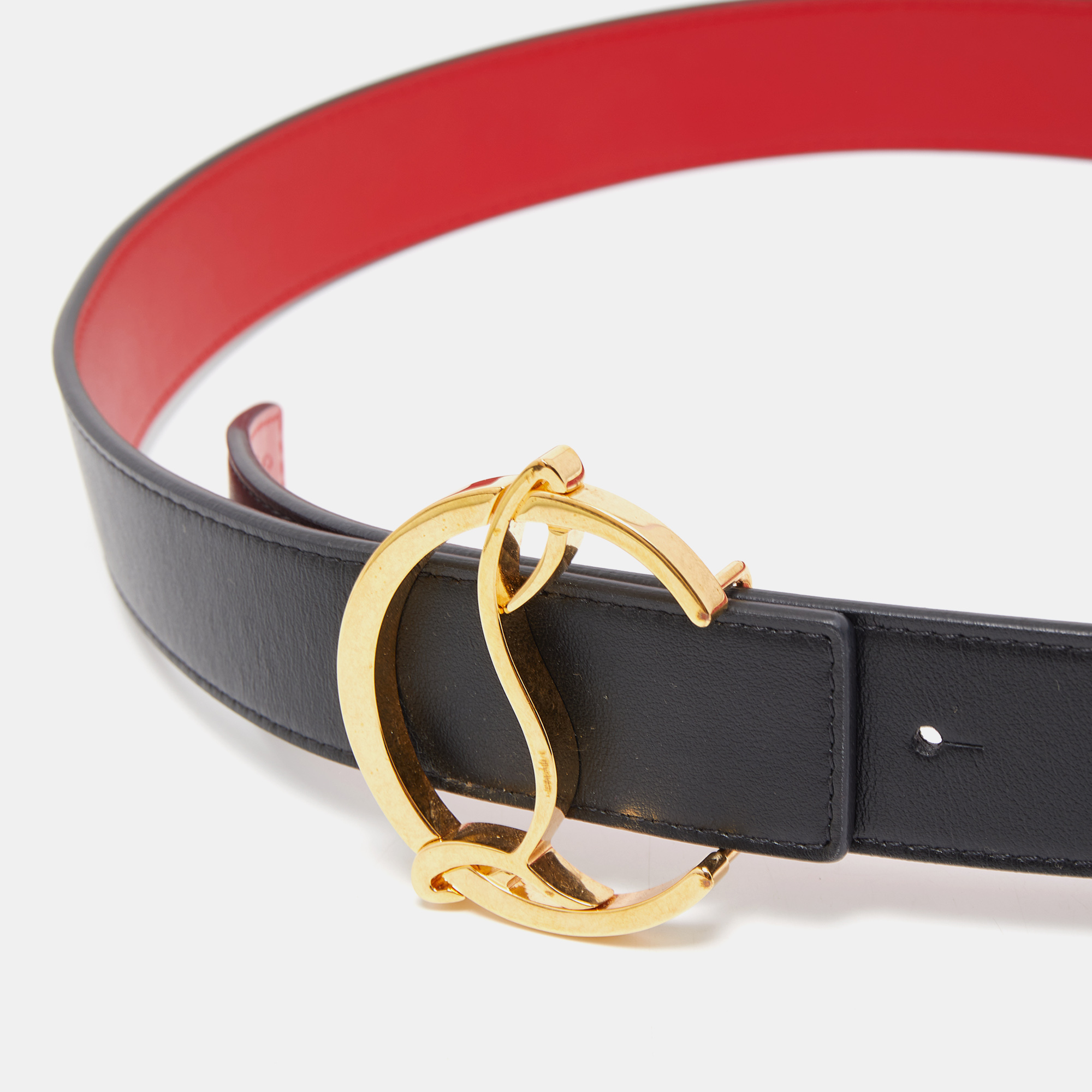 

Christian Louboutin Black/Red Leather CL Logo Belt