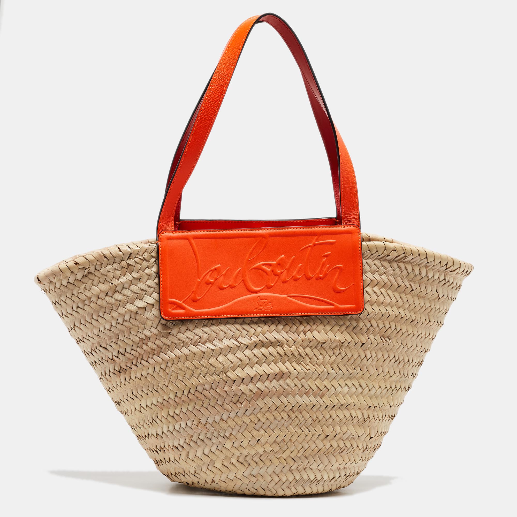 

Christian Louboutin Orange/Beige Woven Raffia Loubishore Basket Bag