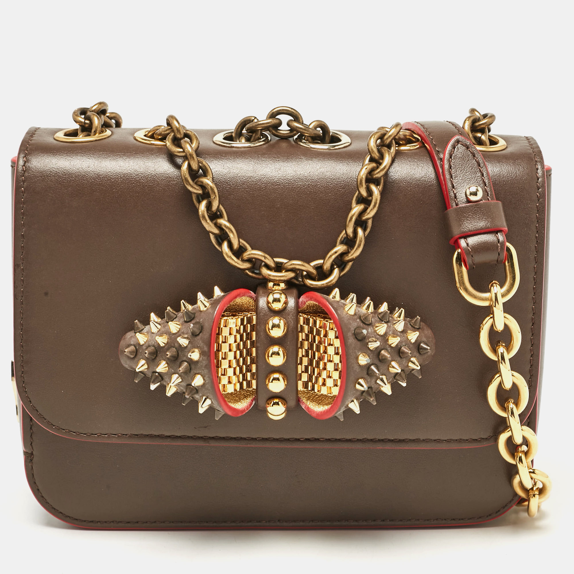 

Christian Louboutin Brown Leather Spikes Sweet Charity Shoulder Bag