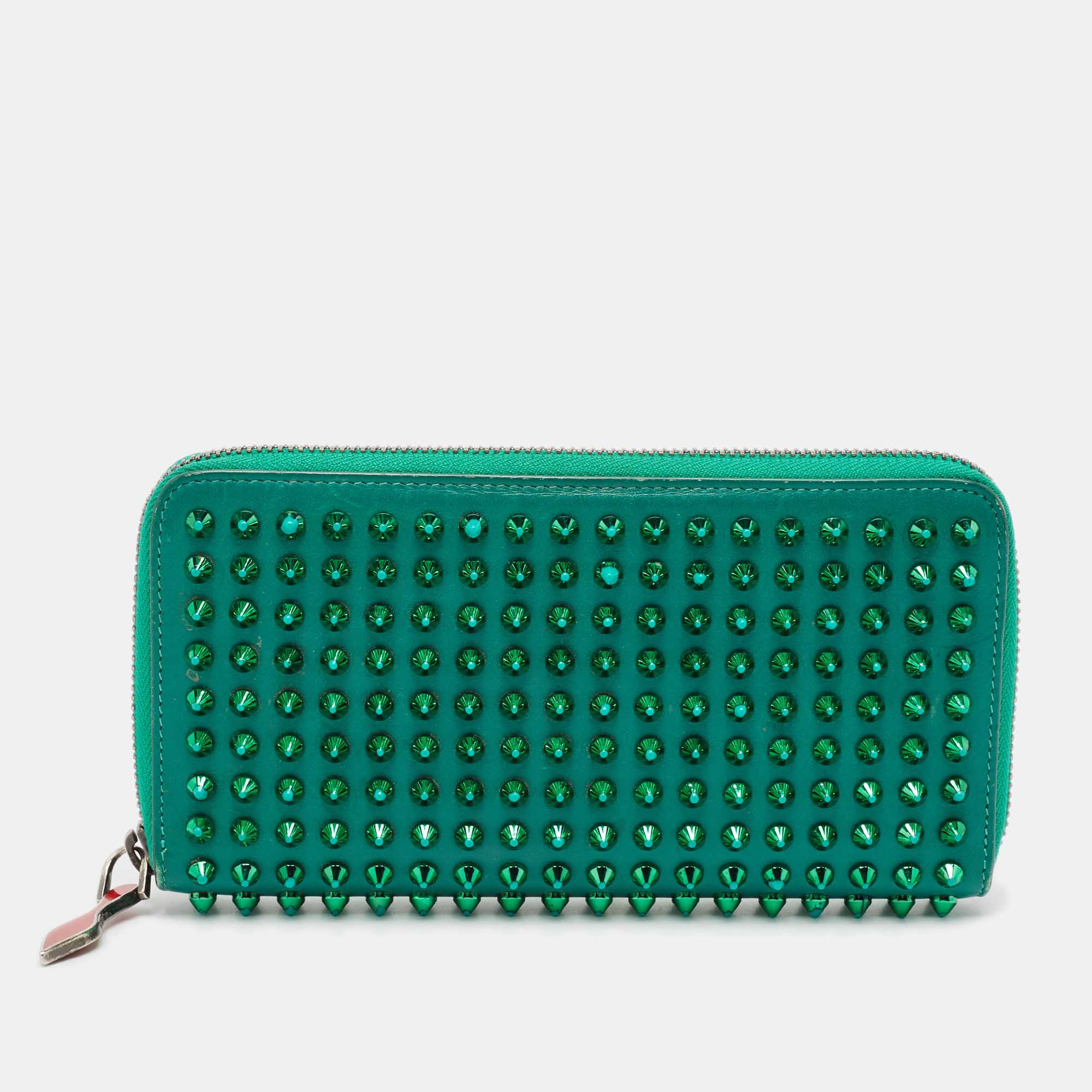 

Christian Louboutin Green Leather Spike Studded Zip Continental Wallet