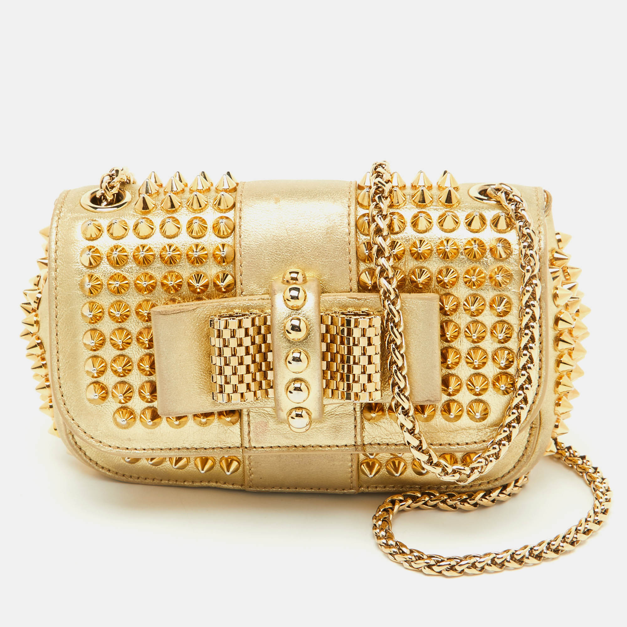 

Christian Louboutin Gold Leather Mini Spiked Sweet Charity Crossbody Bag