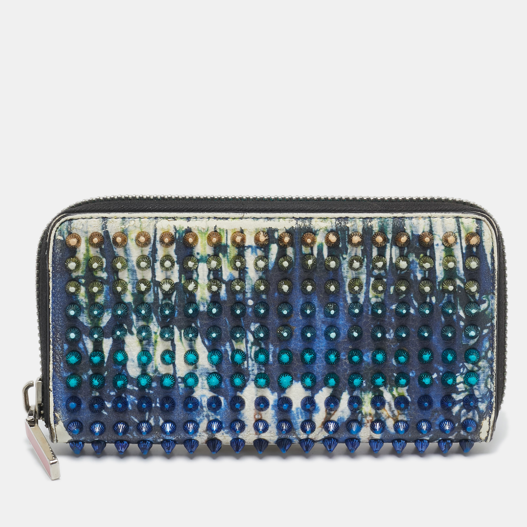 

Christian Louboutin Multicolor Leather Panettone Spikes Zip Around Wallet