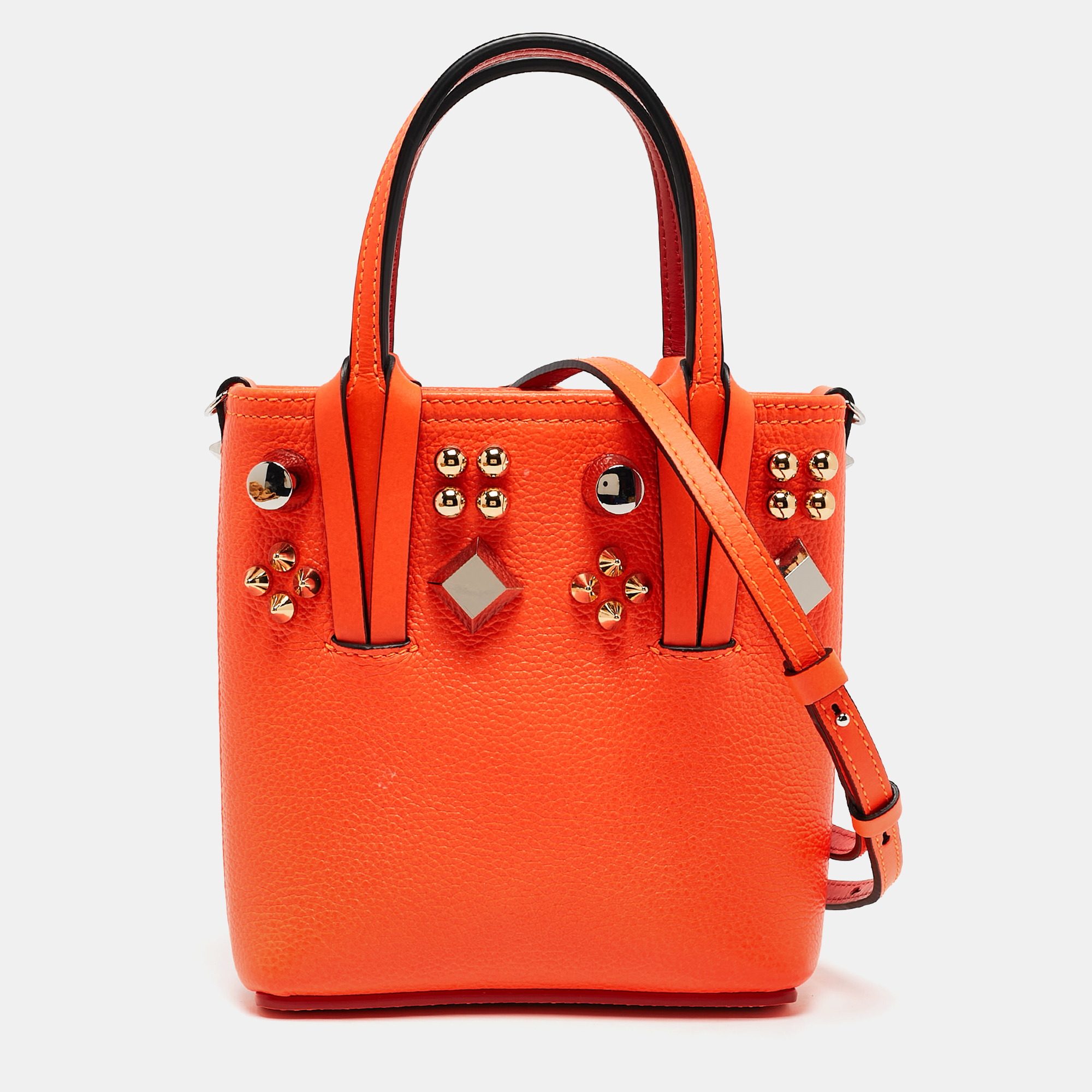 

Christian Louboutin Neon Orange Leather Mini Embellished N/S Cabata Tote