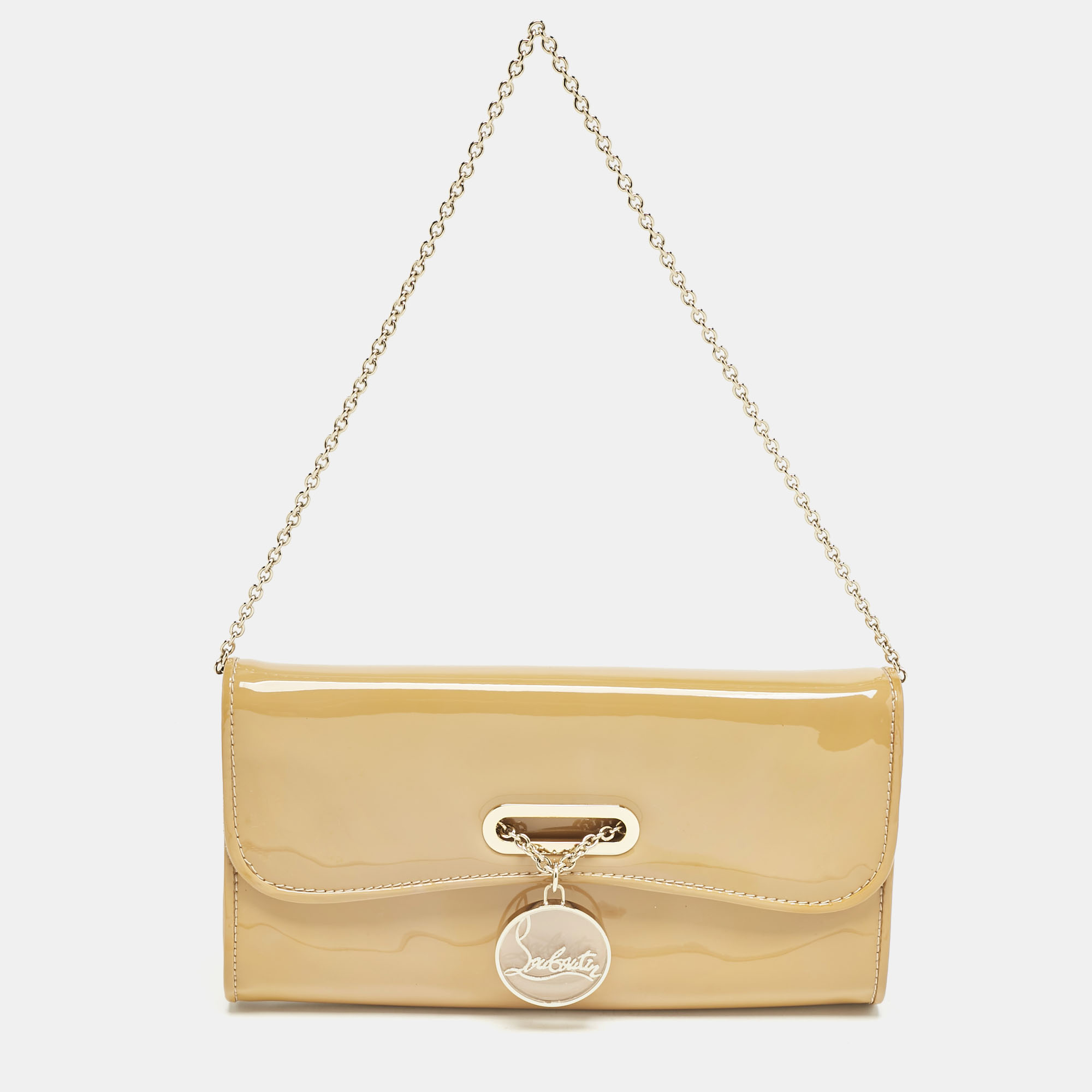 

Christian Louboutin Beige Patent Leather Riviera Chain Clutch