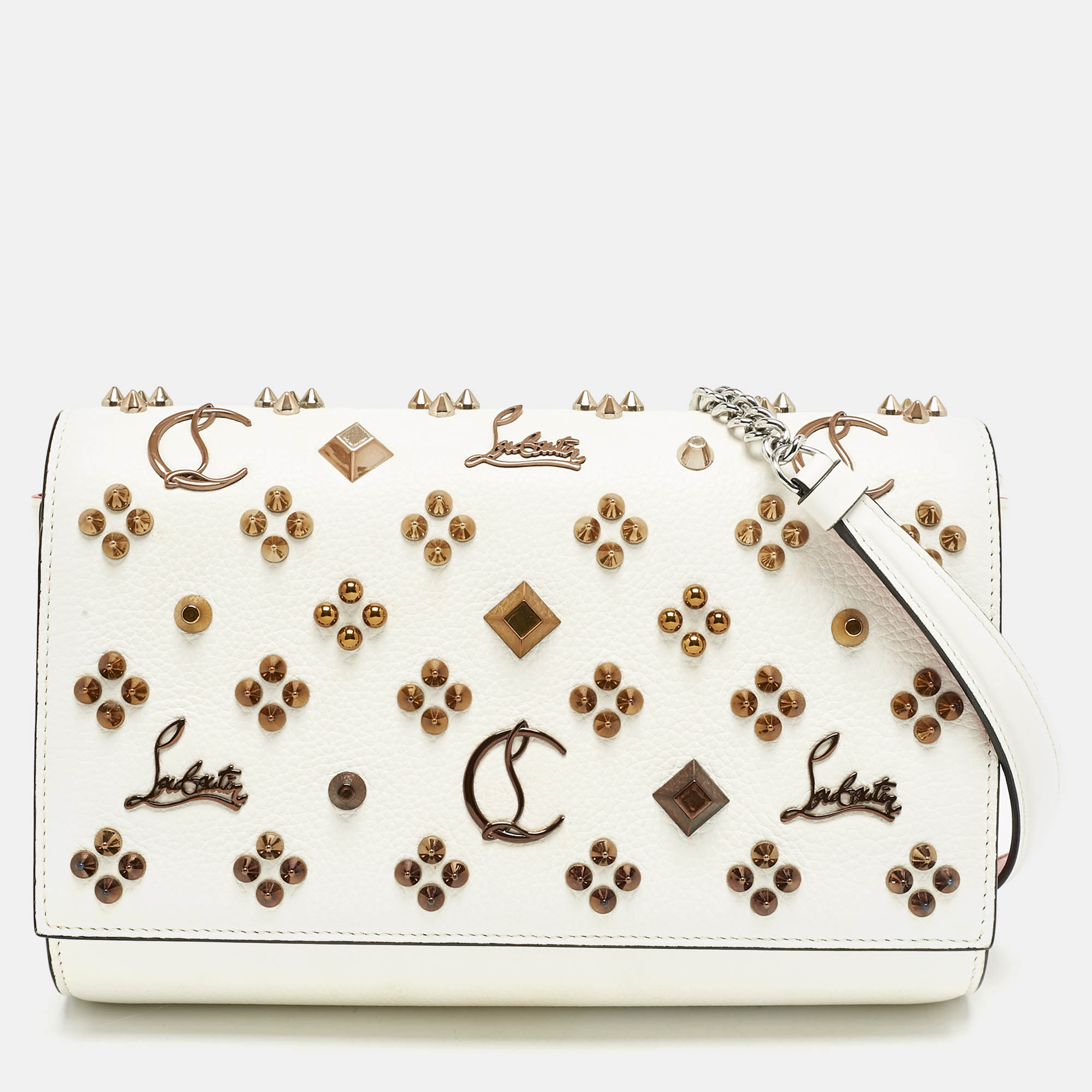 

Christian Louboutin White Leather Paloma Studded Chain Clutch