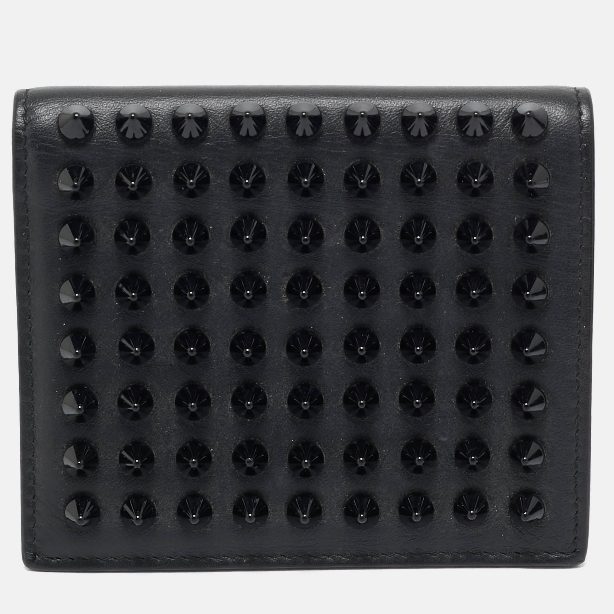 Pre-owned Christian Louboutin Black Leather Spikes Paros Wallet