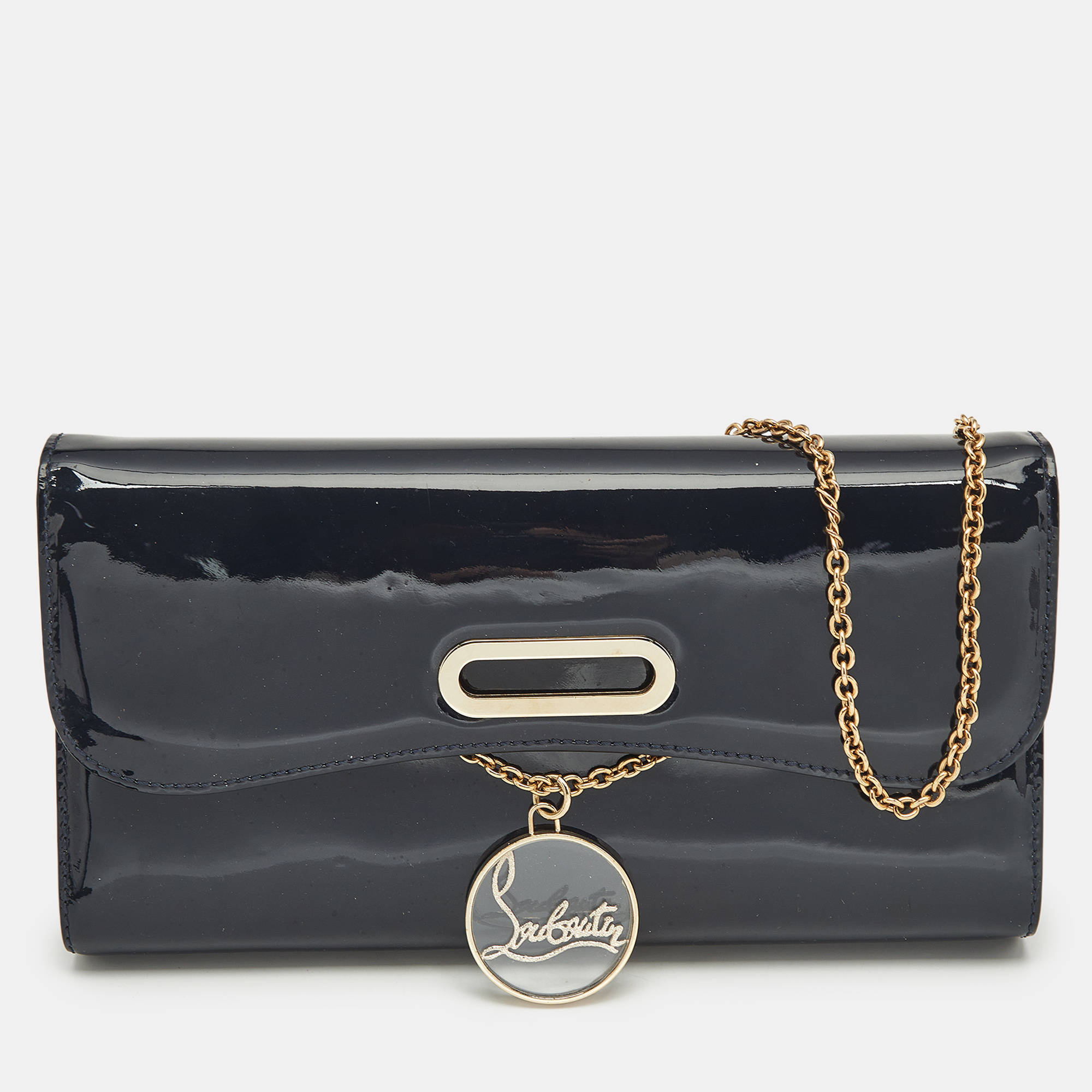 

Christian Louboutin Dark Blue Patent Leather Riviera Chain Clutch, Navy blue