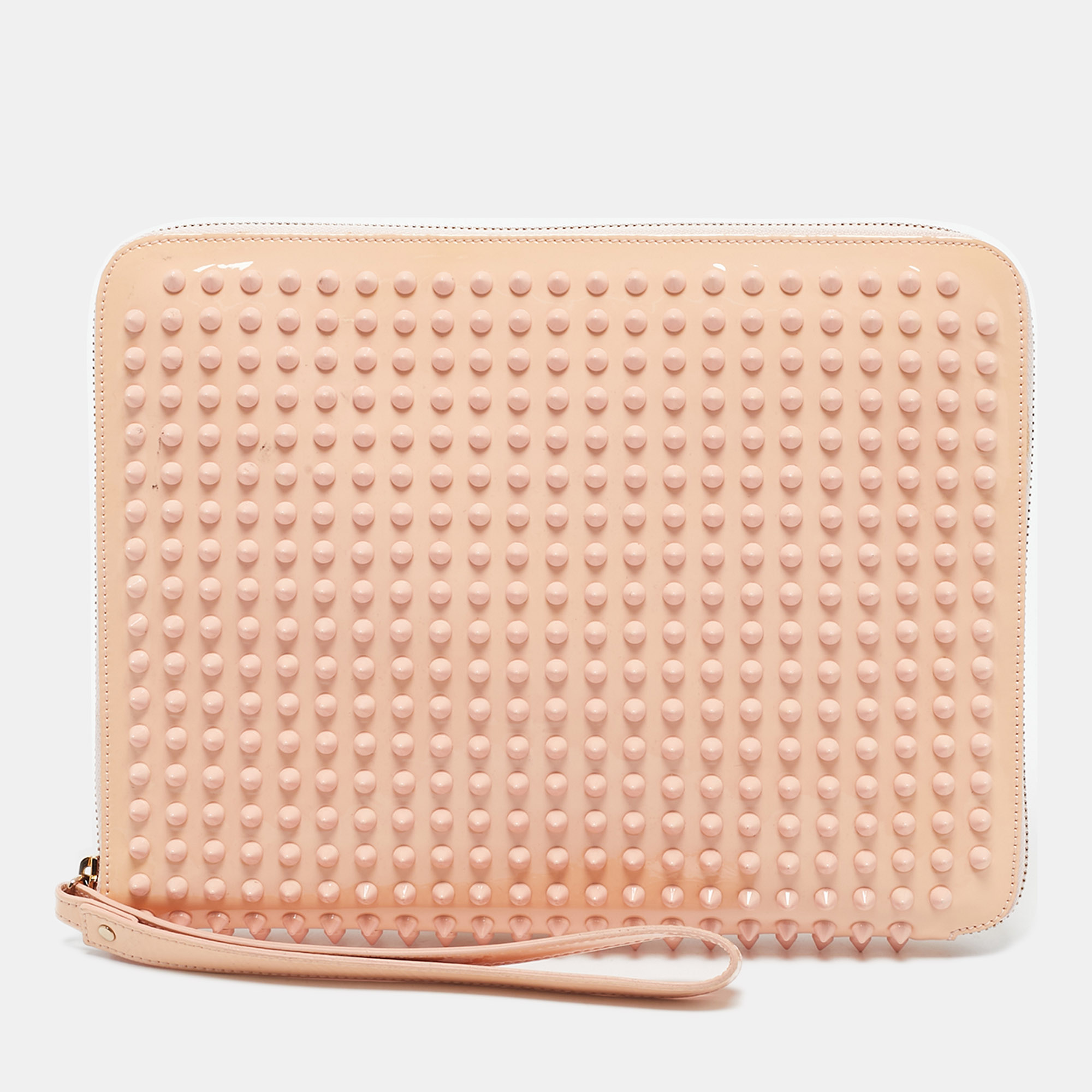 

Christian Louboutin Light Pink Patent Leather Cris Spike Clutch