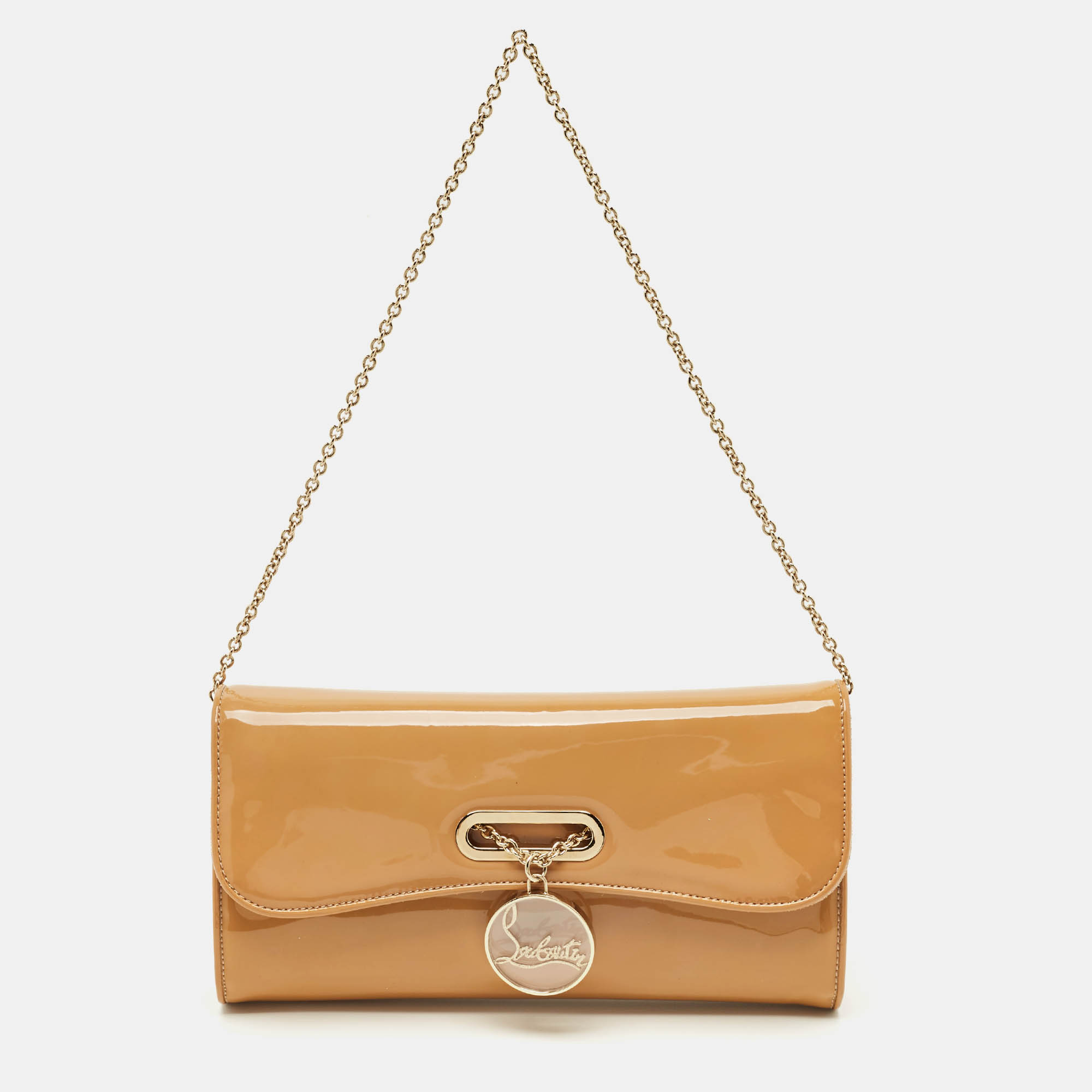 

Christian Louboutin Beige Patent Leather Riviera Flap Chain Clutch