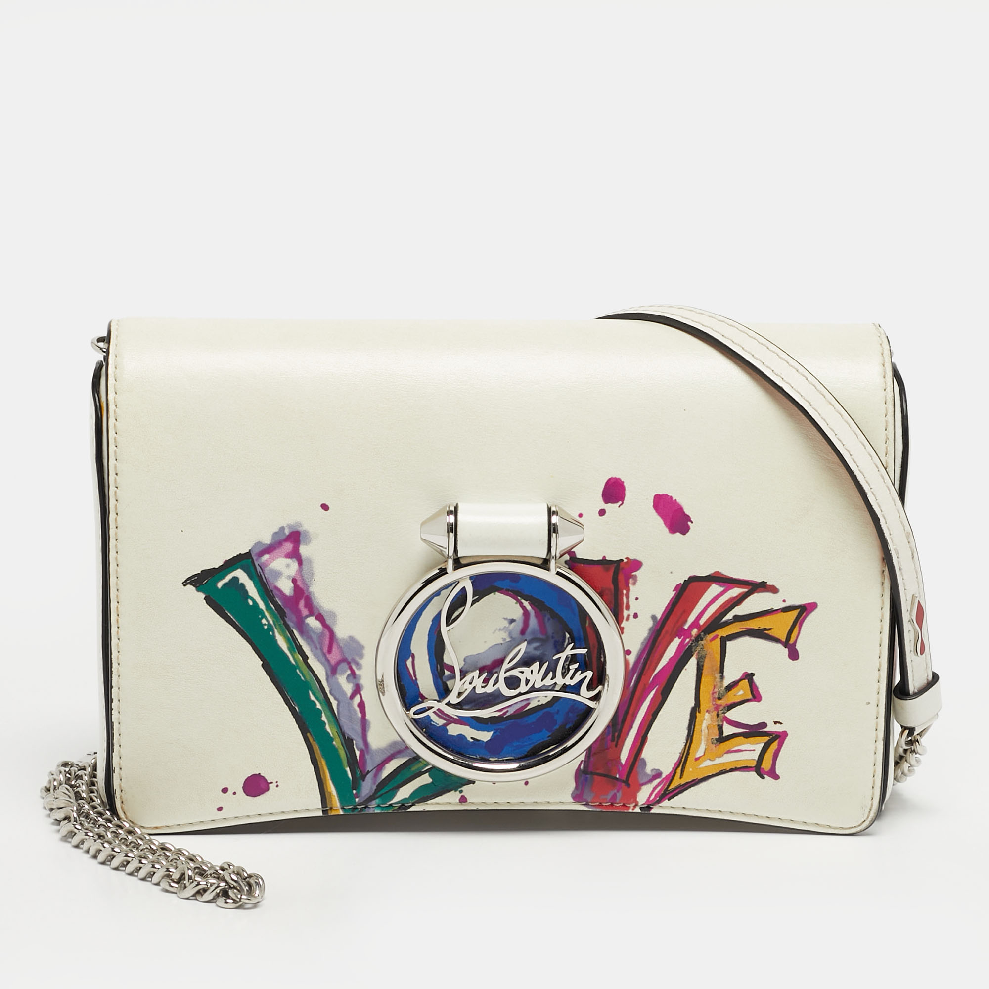 CHRISTIAN LOUBOUTIN Pre-owned White Leather Rubylou Love Flap Shoulder Bag