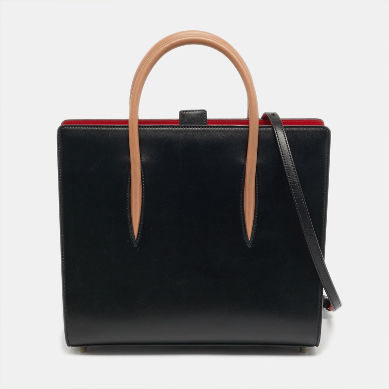 Pre-owned Christian Louboutin Paloma Medium Black/beige Leopard Print Patent And Leather Tote