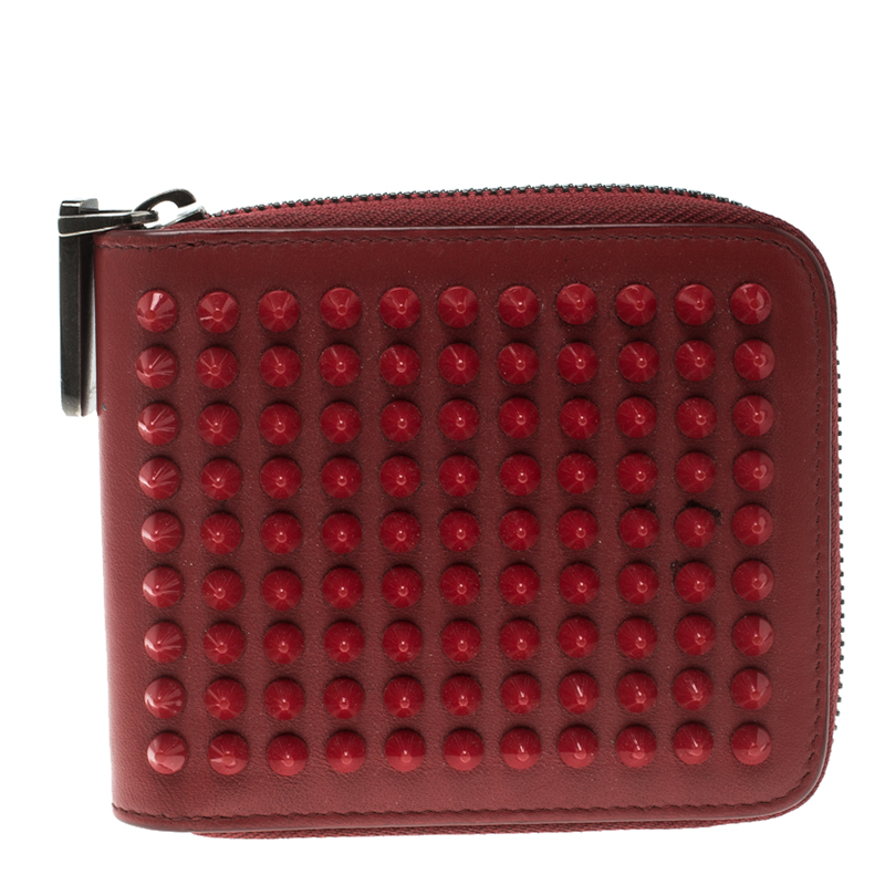 Christian Louboutin Red Leather Spiked Zip Around Wallet Christian ...