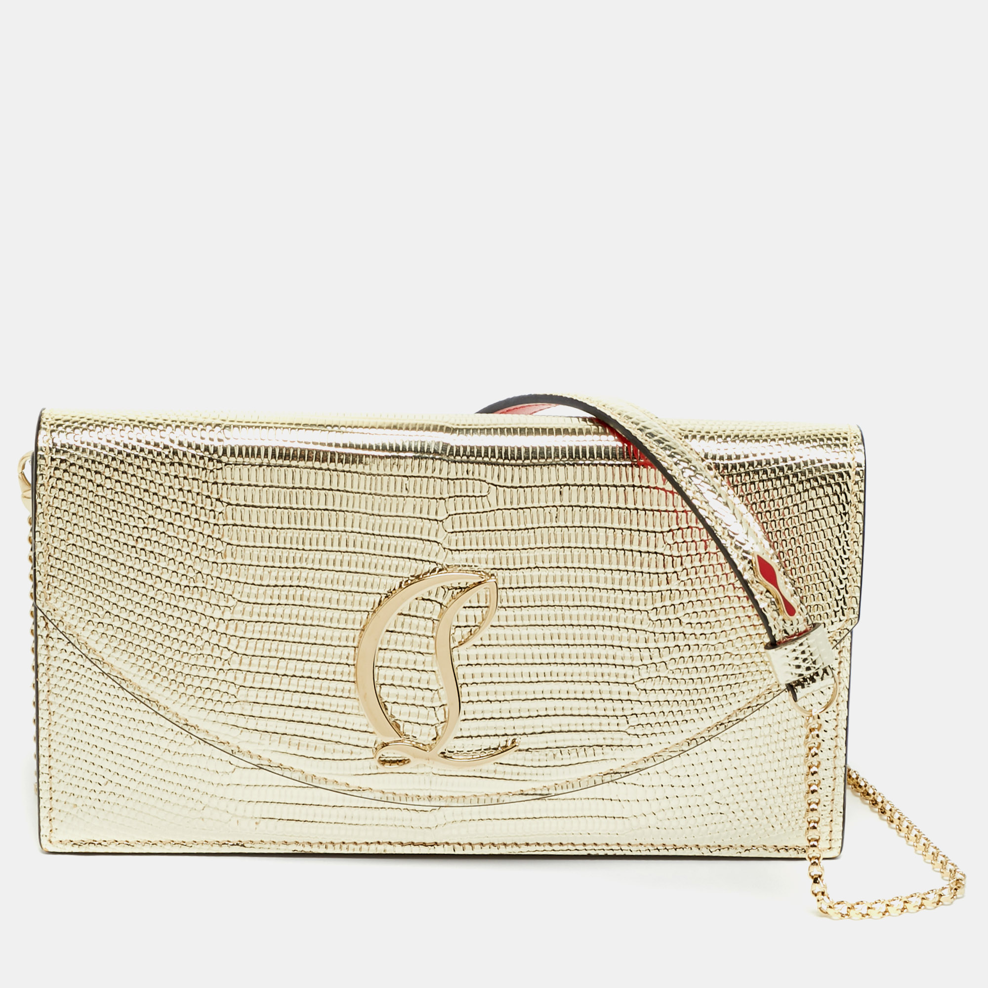 

Christian Louboutin Loubi54 Gold Lizard Embossed Leather Clutch Bag