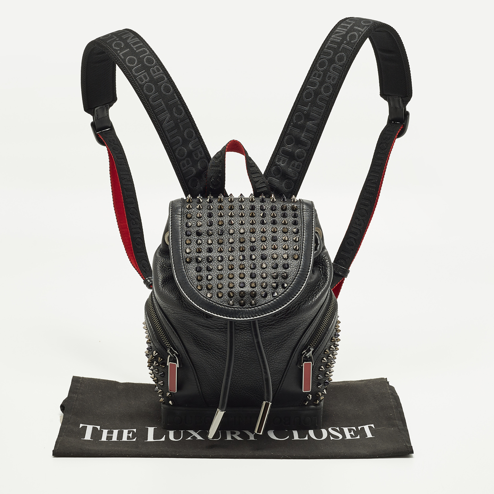 Pre-owned Christian Louboutin Spike Explorafunk Small Black Leather Backpack