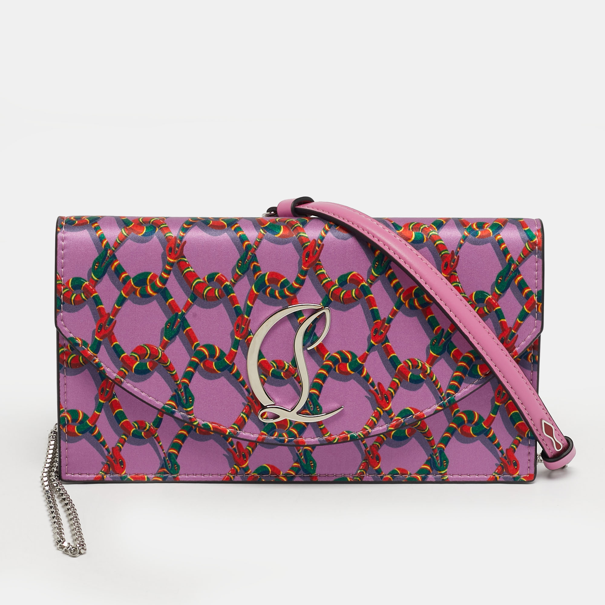

Christian Louboutin Loubi54 Purple Snake Print Satin Clutch Bag