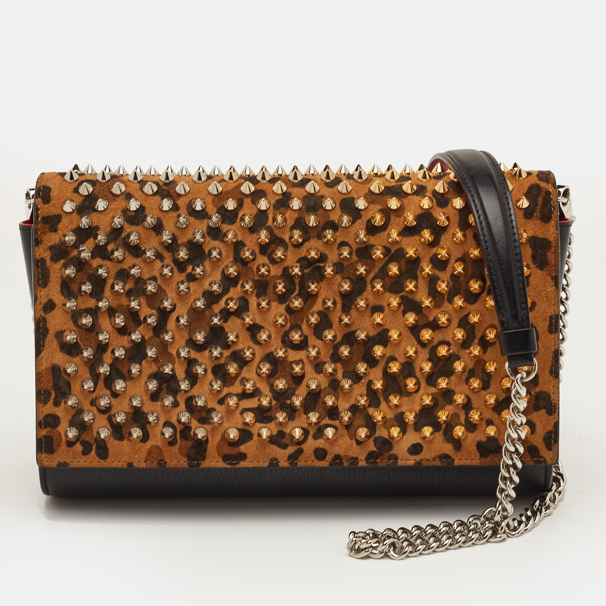 

Christian Louboutin Paloma Brown/Black Leopard Print Suede and Leather Chain Clutch