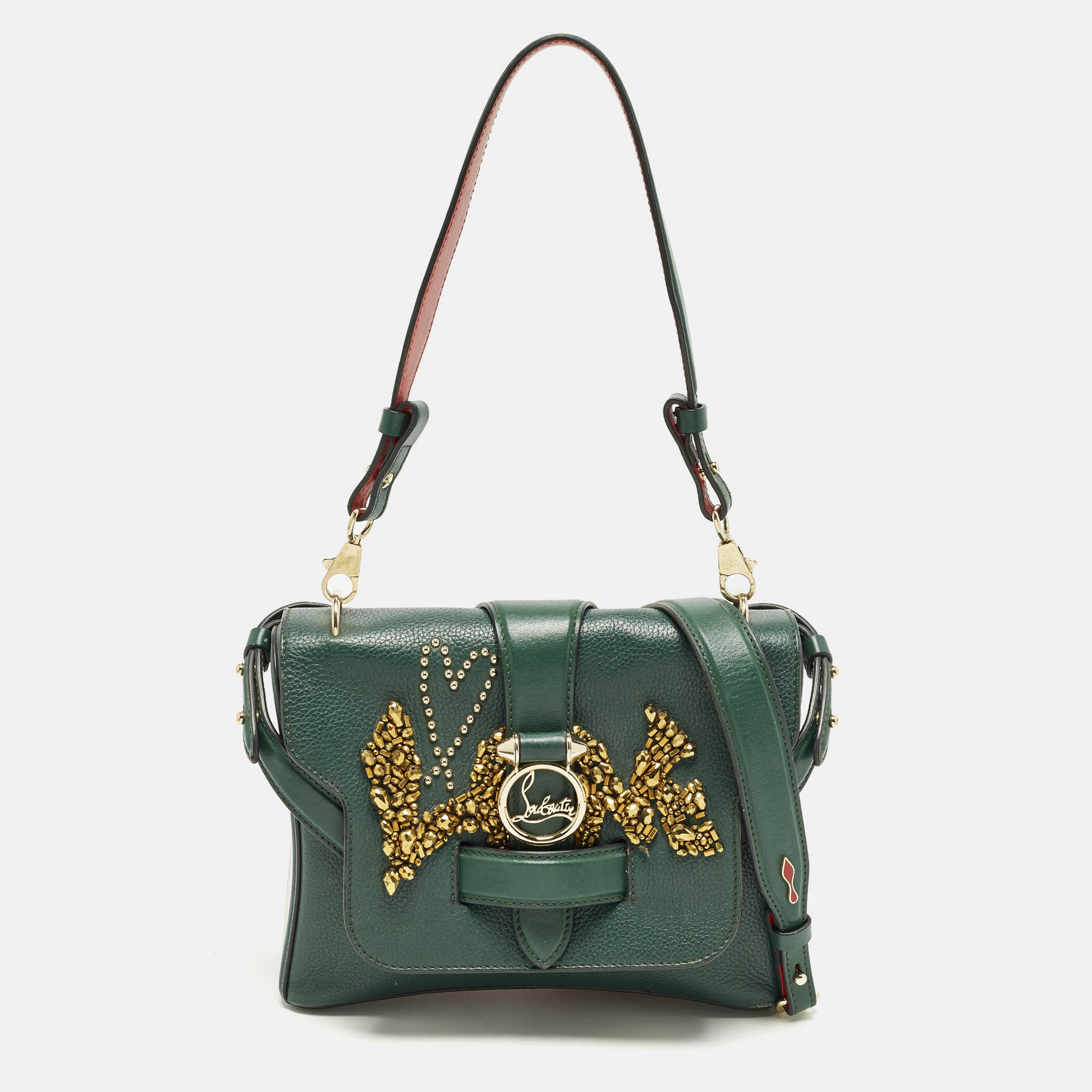 

Christian Louboutin Rubylou Crystals Green Leather Flap Bag
