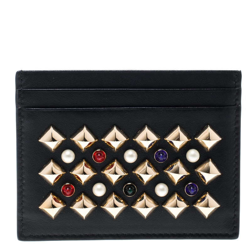 Christian Louboutin Black Leather Studded Kios Card Holder