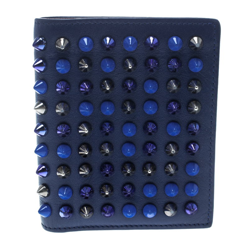 Christian Louboutin Blue Leather Spiked Compact Wallet