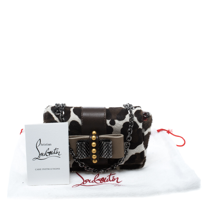 Pre-owned Christian Louboutin White Animal Print Calfhair Mini Sweet Charity Shoulder Bag In Black
