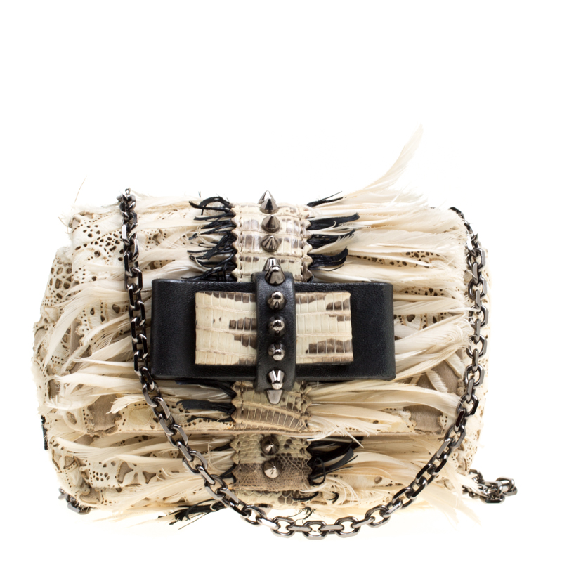 Christian Louboutin Multicolor Calfhair/Lizard and Feather Paradis Sweet Charity Bag