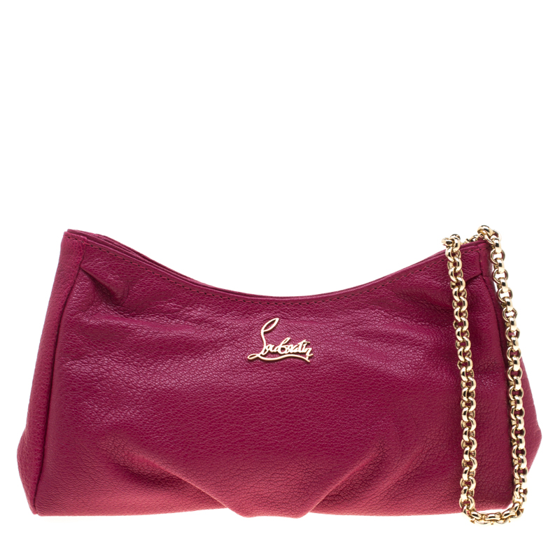 Pre Owned Christian Louboutin Burgundy Leather Wristlet Clutch