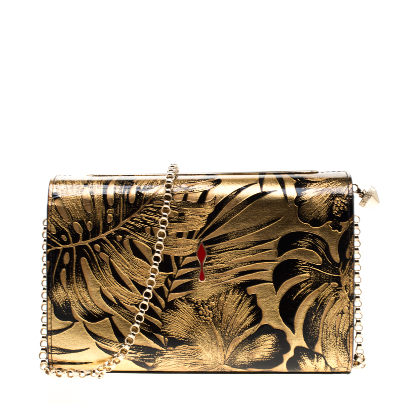 Christian Louboutin Gold/Black Floral Chain Clutch