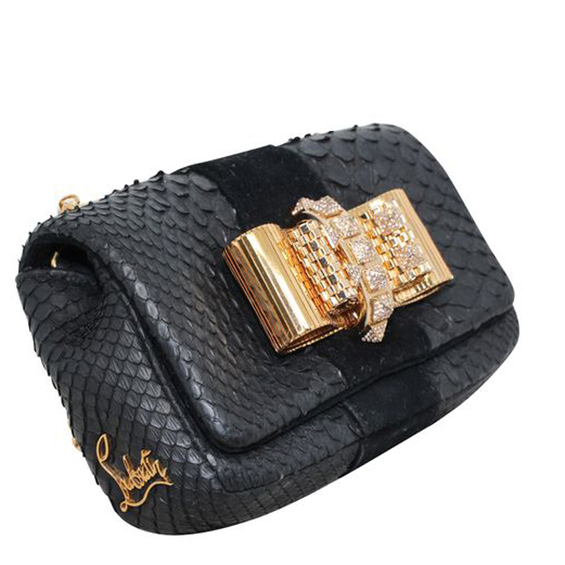 

Christian Louboutin Black Python Gold Metal Ribbon Crossbody Bag