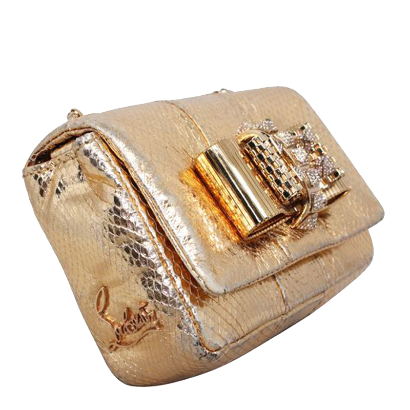 

Christian Louboutin Gold Python Leather Ribbon Sling Bag