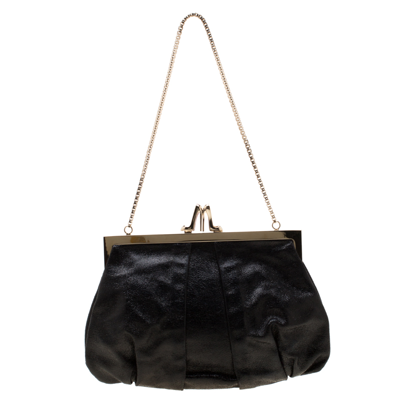 Pre Owned Christian Louboutin Black Metallic Leather Loubiday Clutch