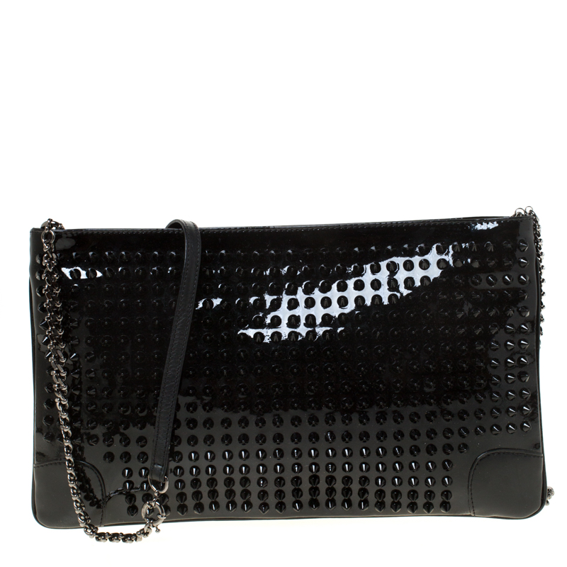 Pre Owned Christian Louboutin Black Spiked Peter Crossbody Bag