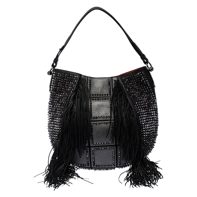 CHRISTIAN LOUBOUTIN Black Pebbled Leather Fringe Lucky L Backpack - Fi