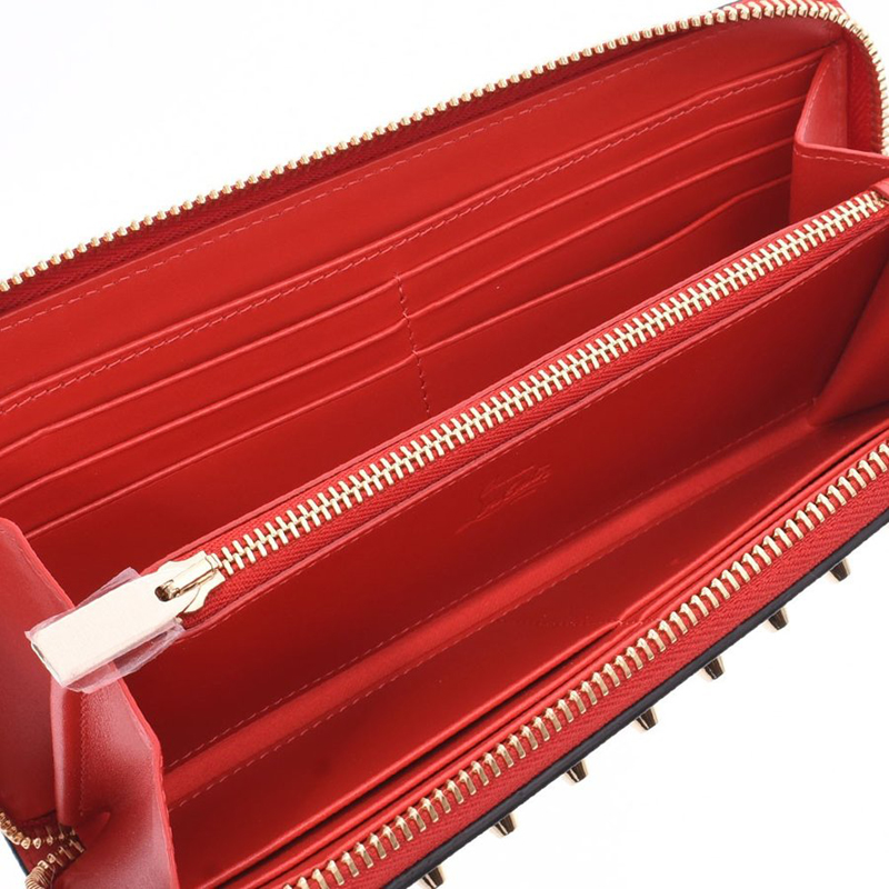 

Christian Louboutin Red/Black Leather Leopard Stud Wallet