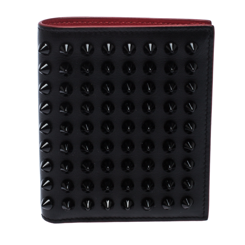Christian Louboutin Black/Red Leather Clipsos Studded Bifold Wallet
