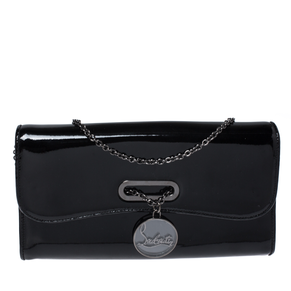 Pre-owned Christian Louboutin Black Patent Leather Riviera Clutch