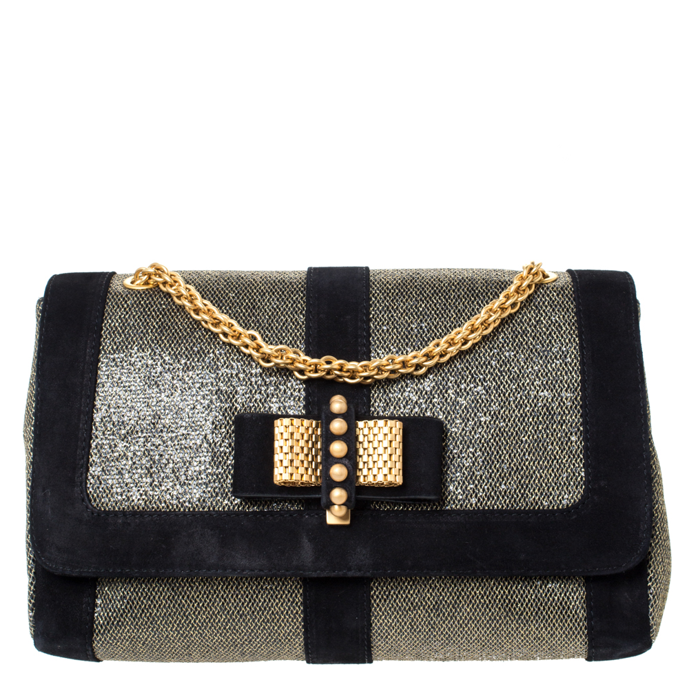 Christian Louboutin Black/Gold Suede and Glitter Lame Fabric Sweet Charity  Shoulder Bag