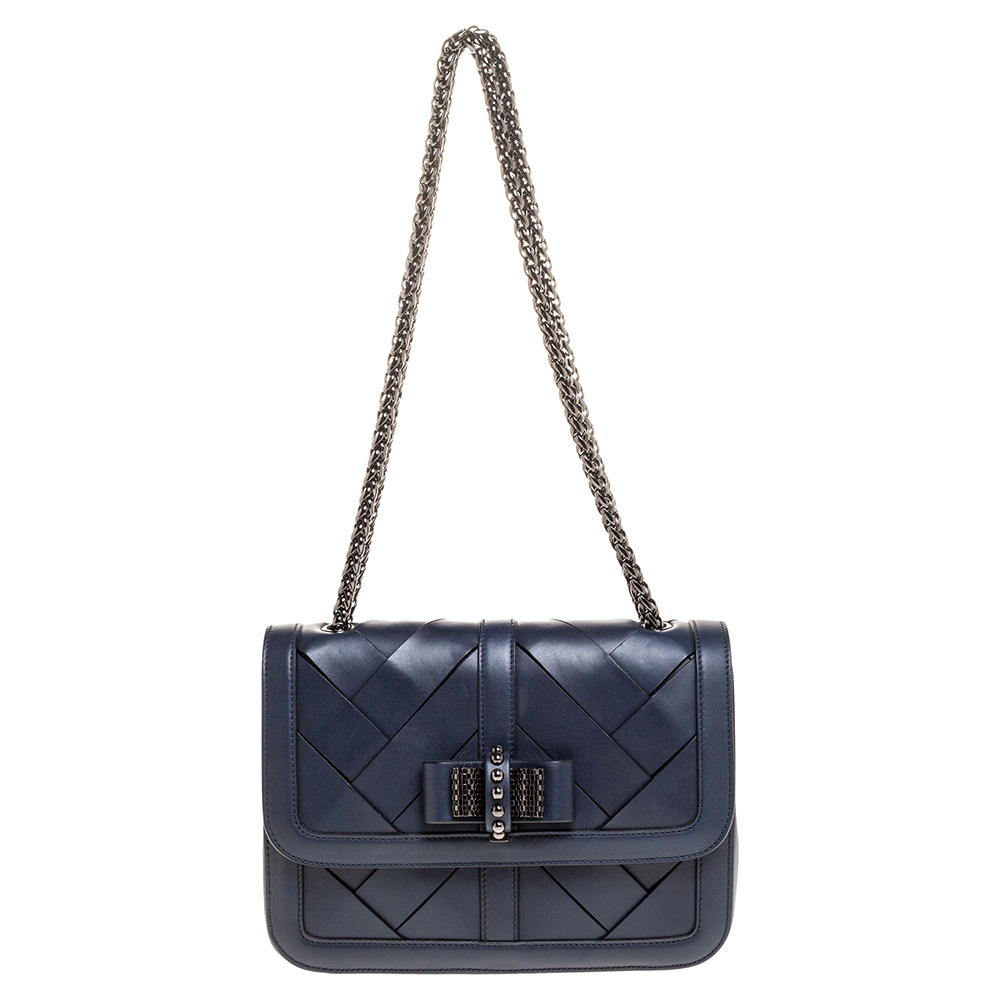 Pre Owned Christian Louboutin Navy Blue Woven Leather Sweet Charity Shoulder Bag