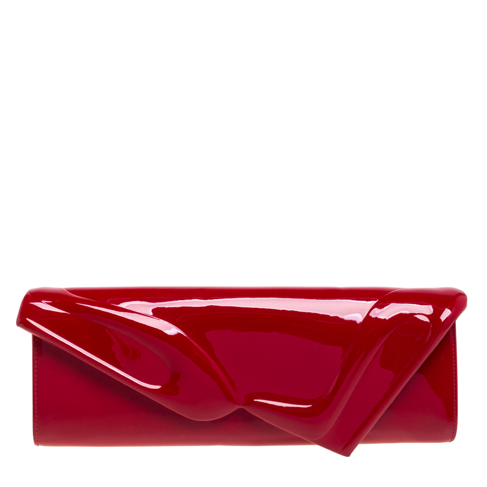 Pre-owned Christian Louboutin Red Patent Leather So Kate Baguette Clutch