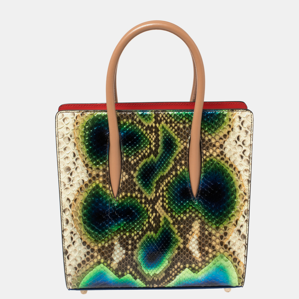 Pre-owned Christian Louboutin Multicolor Python And Patent Leather Small Paloma Tote