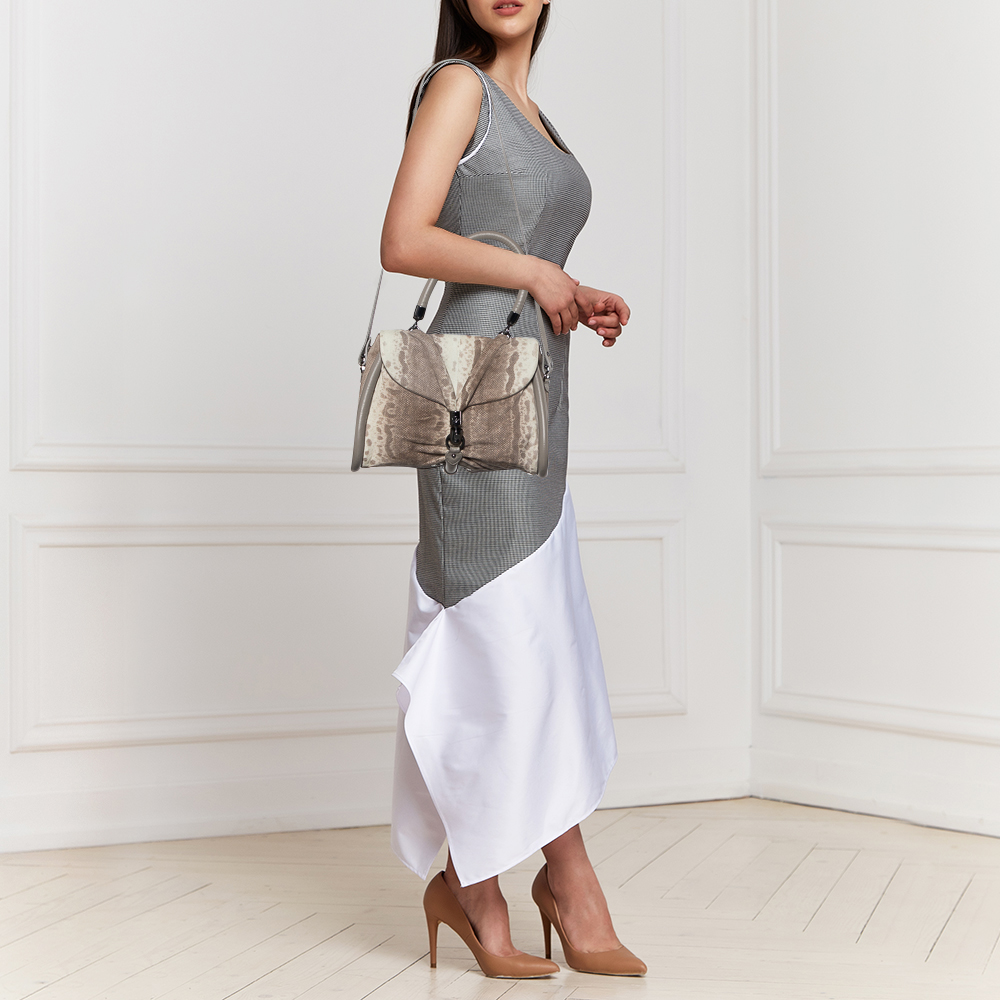 

Christian Louboutin Grey Karung and Leather Top Handle Bag