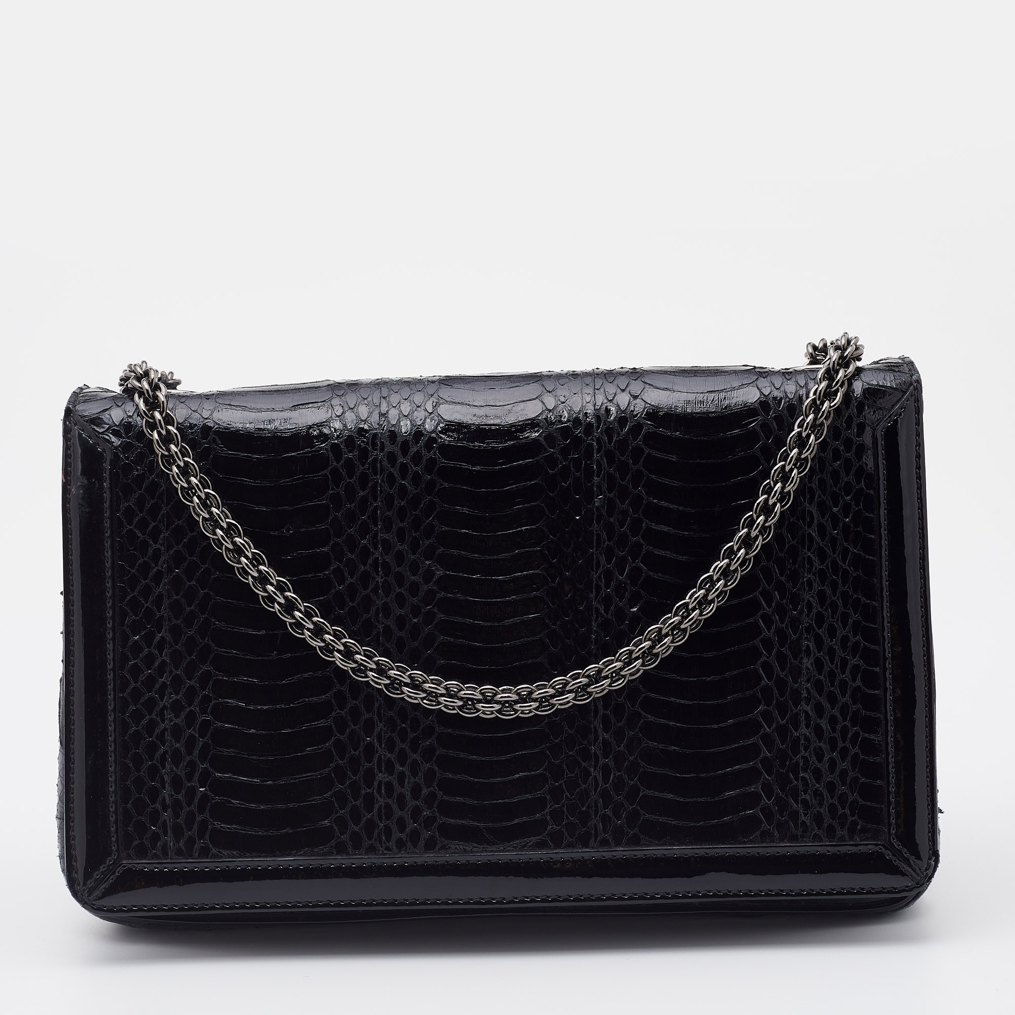 Pre Owned Christian Louboutin Black Water Snake Leather Artemis Chain Shoulder Bag