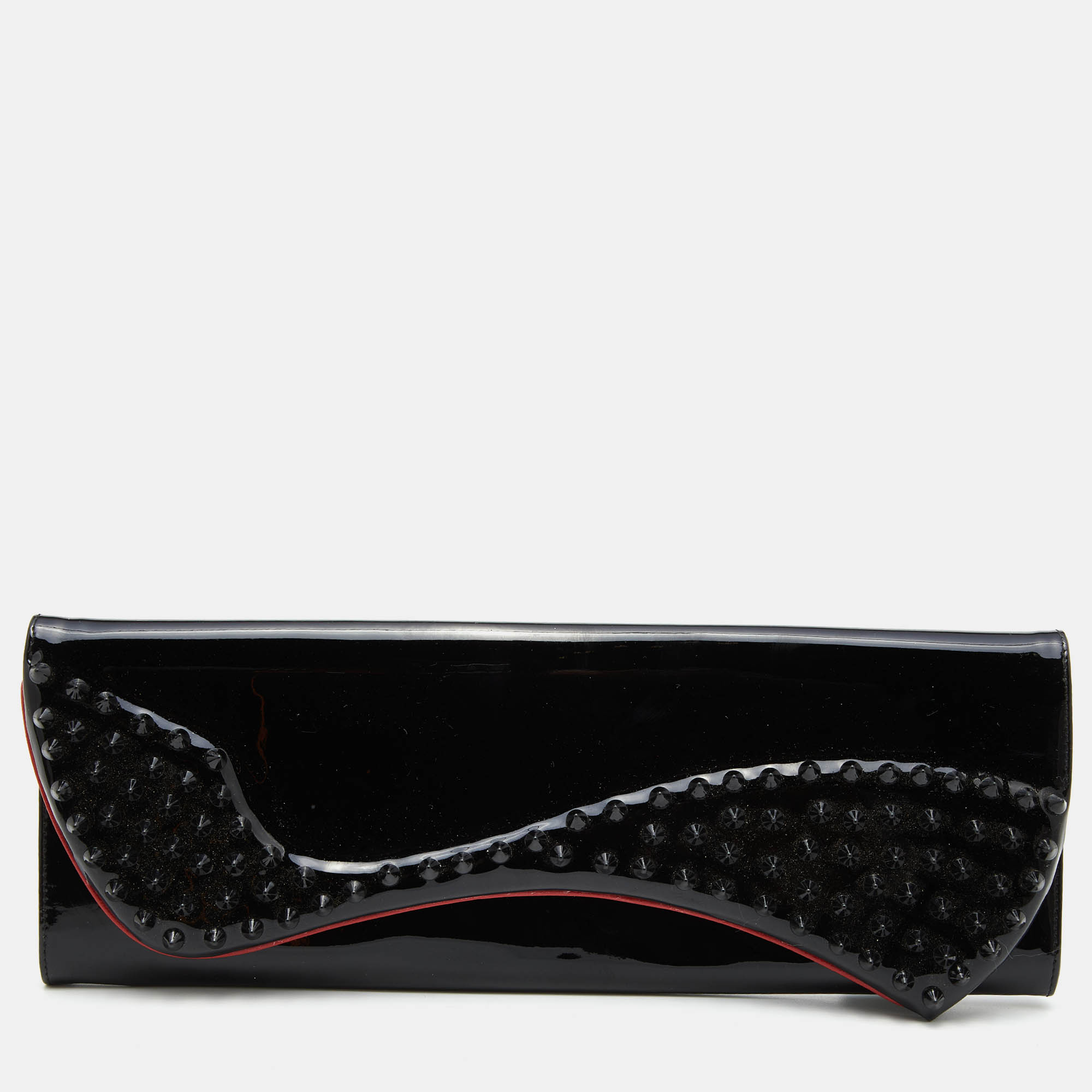 Pre-owned Christian Louboutin Black Patent Leather Pigalle Spikes Flap Clutch