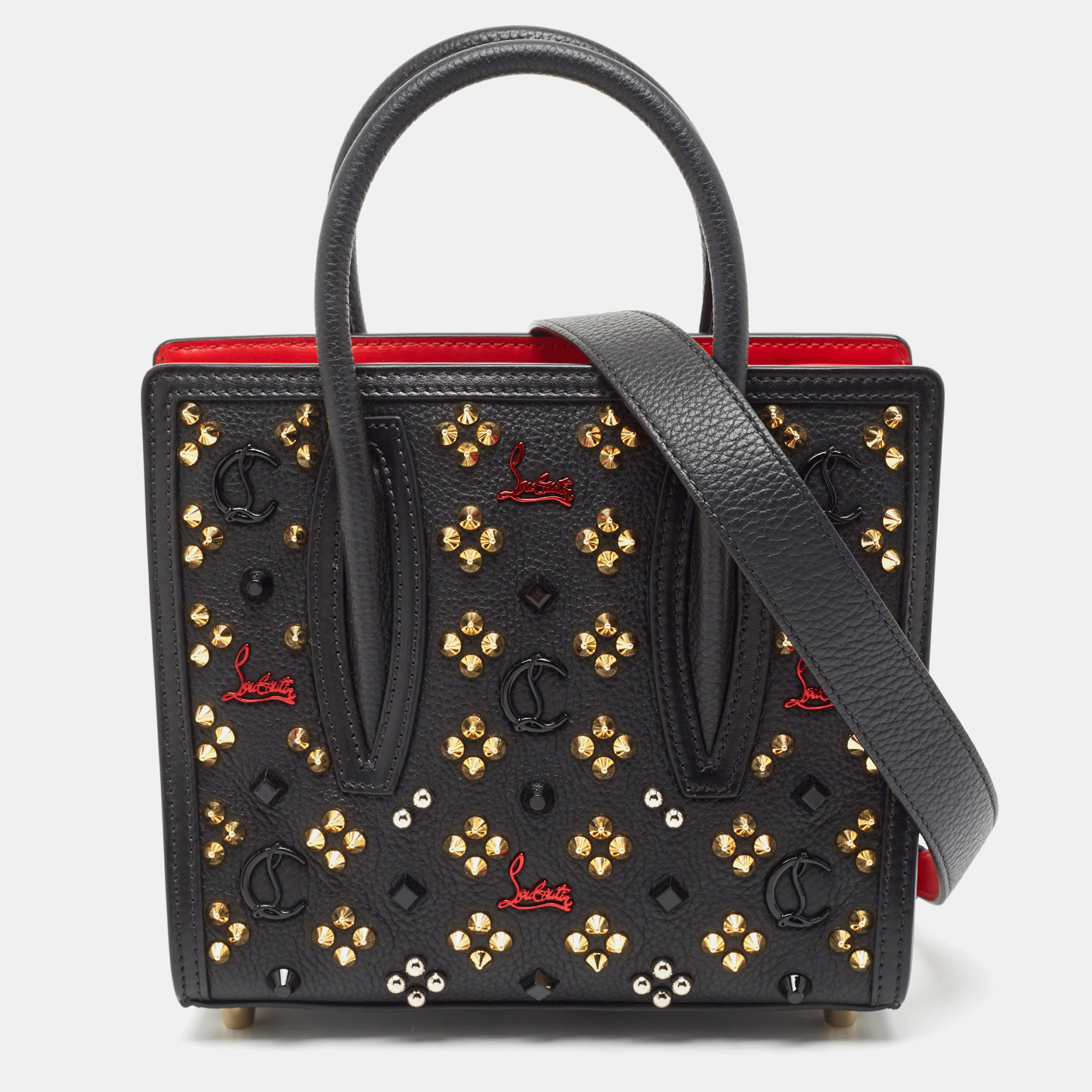 Christian Louboutin Black/Red Leather Mini Studded Paloma Tote