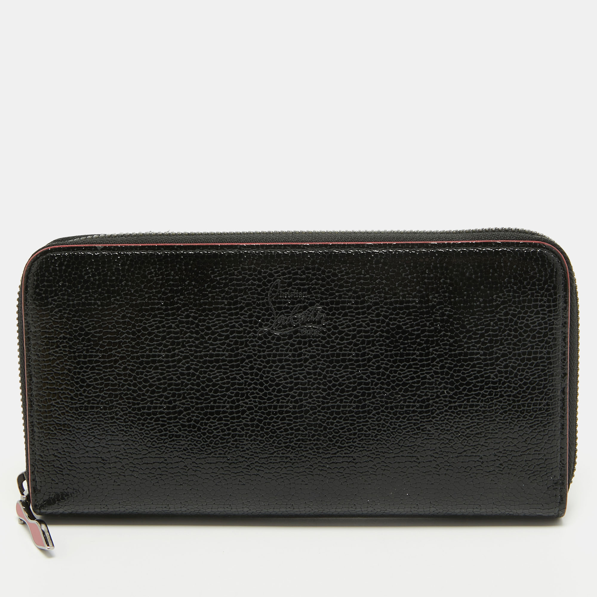 

Christian Louboutin Black Crackled Patent Leather Zip Around Continental Wallet